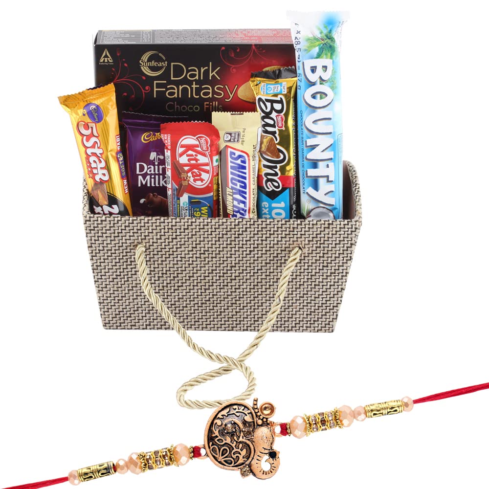 SFU E Com Bounty Coconut Chocolate With Premium Basket | Rakhi Chocolate Gift For Brother | Ganesh Rakhi With Chocolates | Rakshabandhan Chocolate Gift | 817