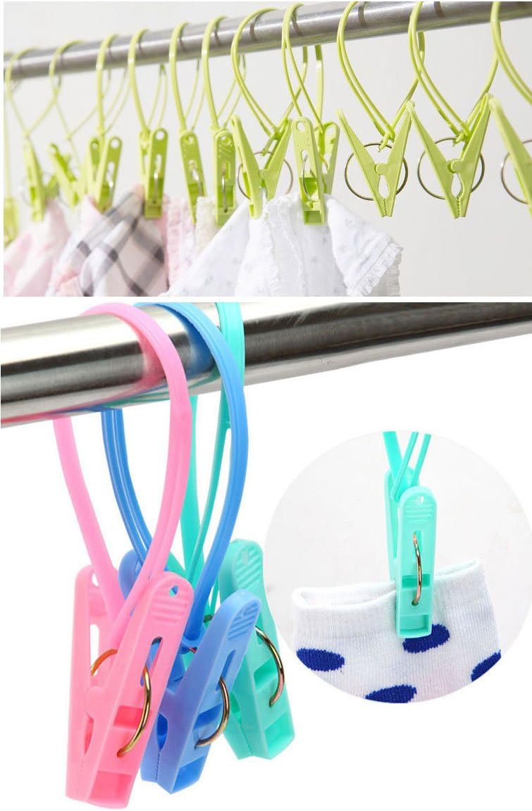 12Pcs Clothes Peg Clip Pins,Multicolor Rope Clip Hanging Clothes line Windproof Hanger Sock Clothes Drying Peg PP Plastic Clips Hooks