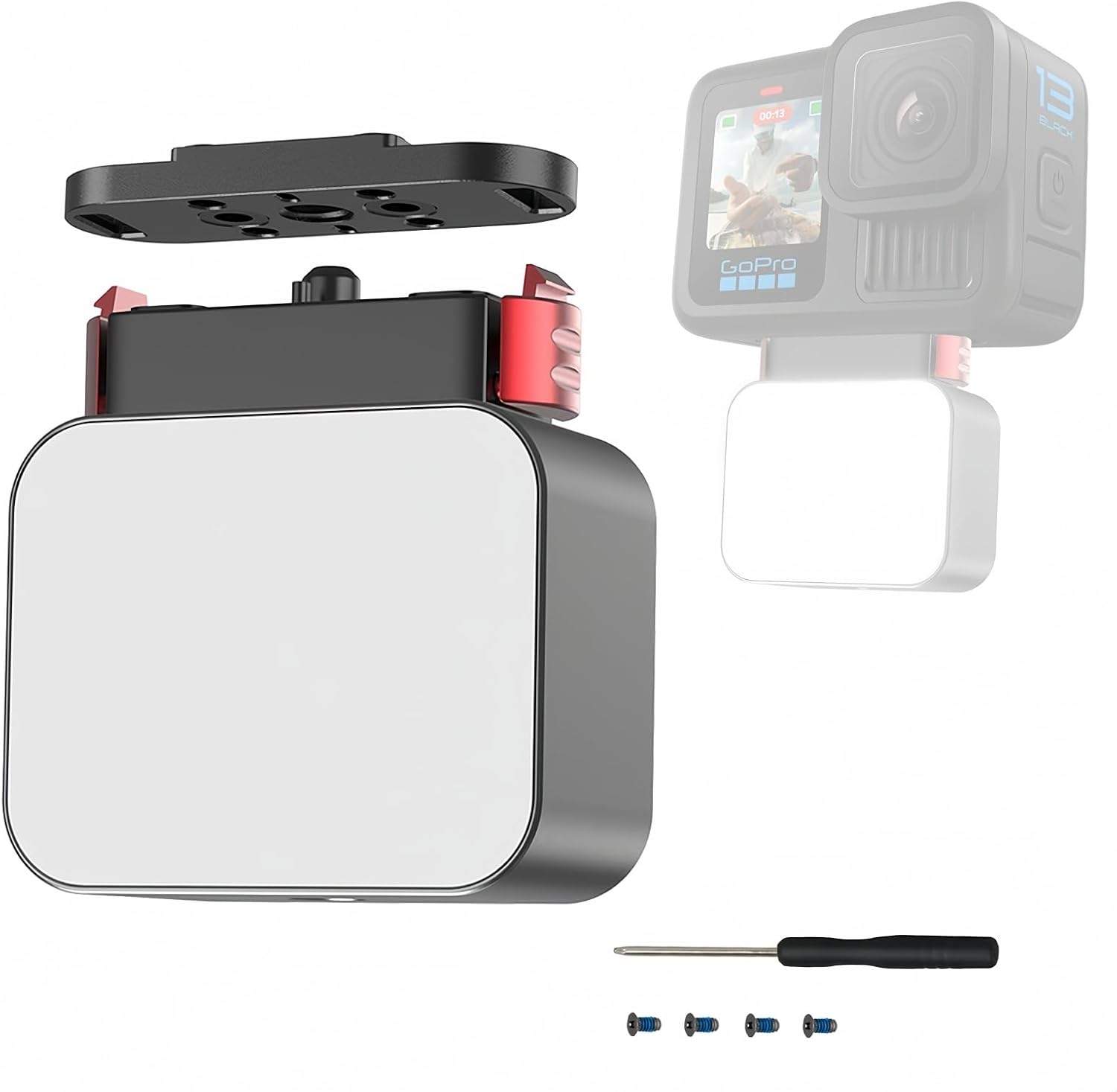 Basics Magnetic LED Camera Light Compatible with Gopro Hero 13 12 11 10 9 8 Accessories Expansion Adapter, Aluminum Mini Fill Light Attachment（2500K-9900K）