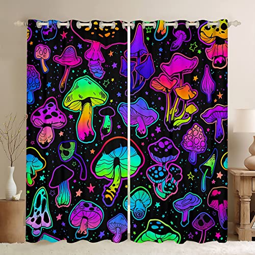 Cute Mushroom Decor Blackout Curtains(30%-50% ) Cartoon Mushrooms Curtain Rainbow Colorful Kawaii Fungus Darkening Window Drapes for Bedroom Children Decor Window Treatments (2 Panels, 42 x 84 Inch)