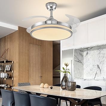 42 Inch Fandelier Ceiling Fan Light with Remote Control, Retractable Fan Blade Chandelier Fan with Silent Motor
