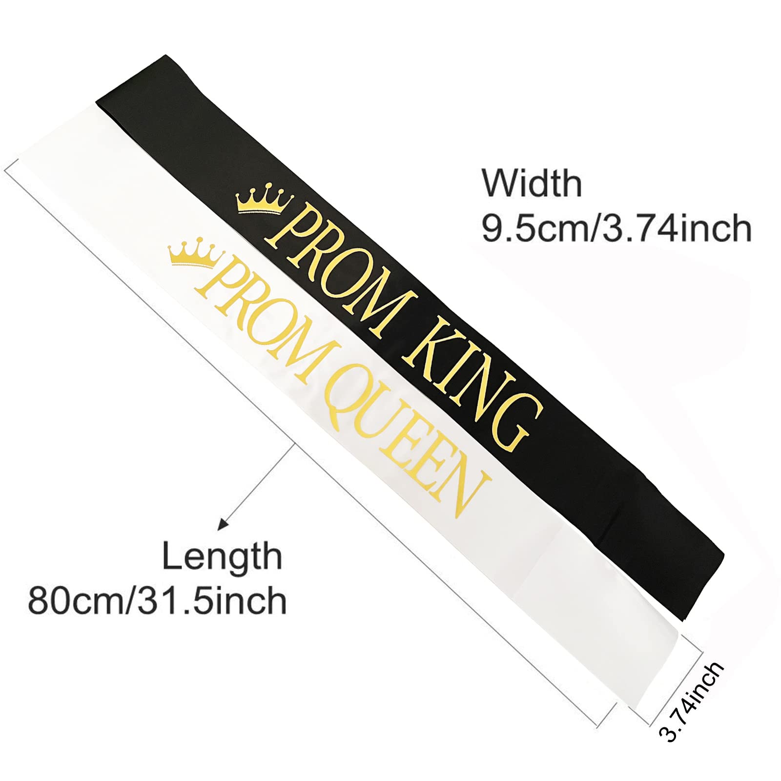 Set De 2 Fajas De Rey Y Reina Del Baile – Banda Decorativa Con Letras Y Corona, Para Graduación Y Fiestas Escolares (160x9.5 Cm)