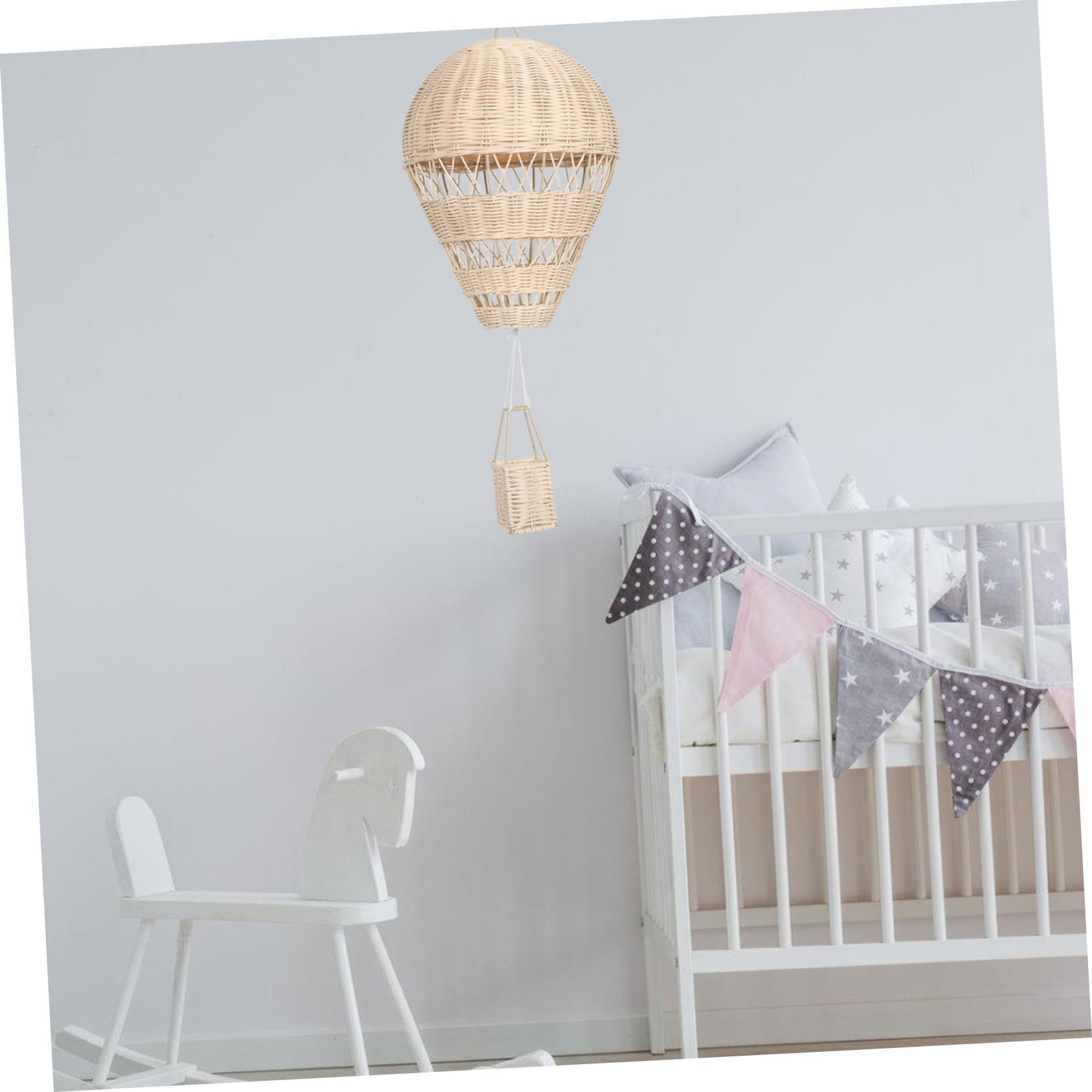 SOLUSTRE Handgeflochtener Rattan Heißluftballon Hängelampe mit Lichterkette für Kinderzimmer Dekoration Fotorequisite Wohnaccessoire
