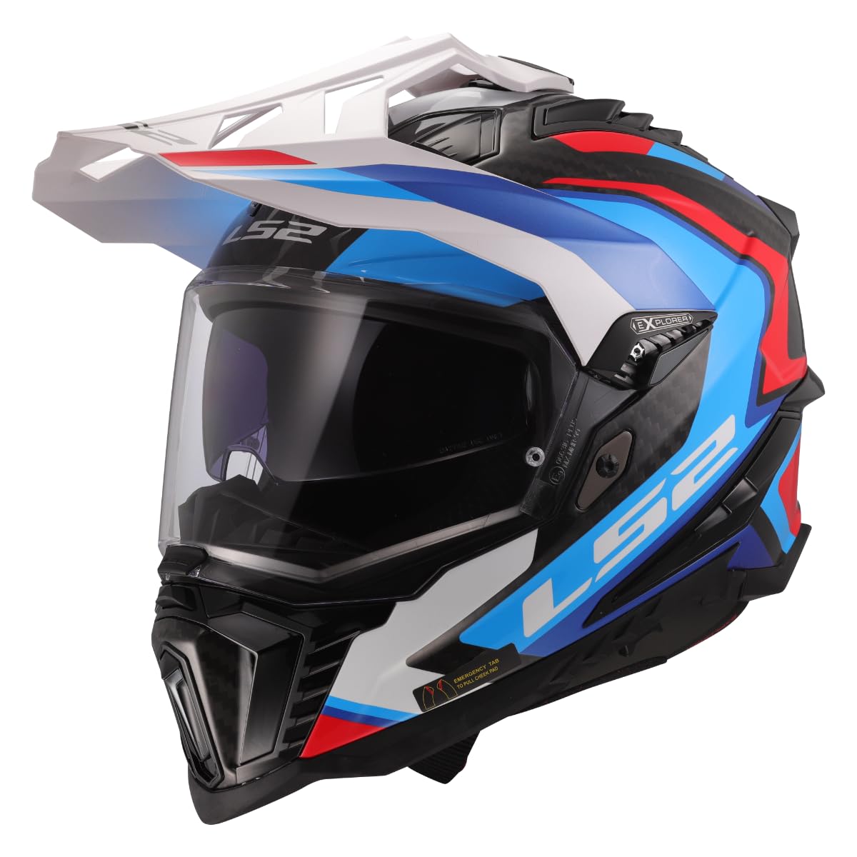 LS2, Casco Moto Cross EXPLORER CARBON FRONTIER II Gloss White Blue, M