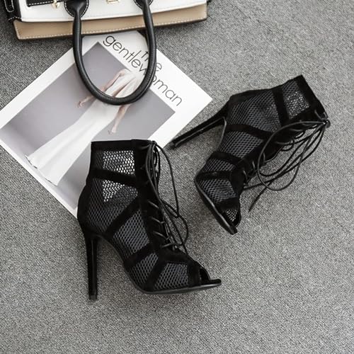 Fashion Sommer Mesh Booties Peep Toe High Top Sandals Cross Strap Sexy High Heel Sandals Pumps Lace-up Peep Toe Sandals2