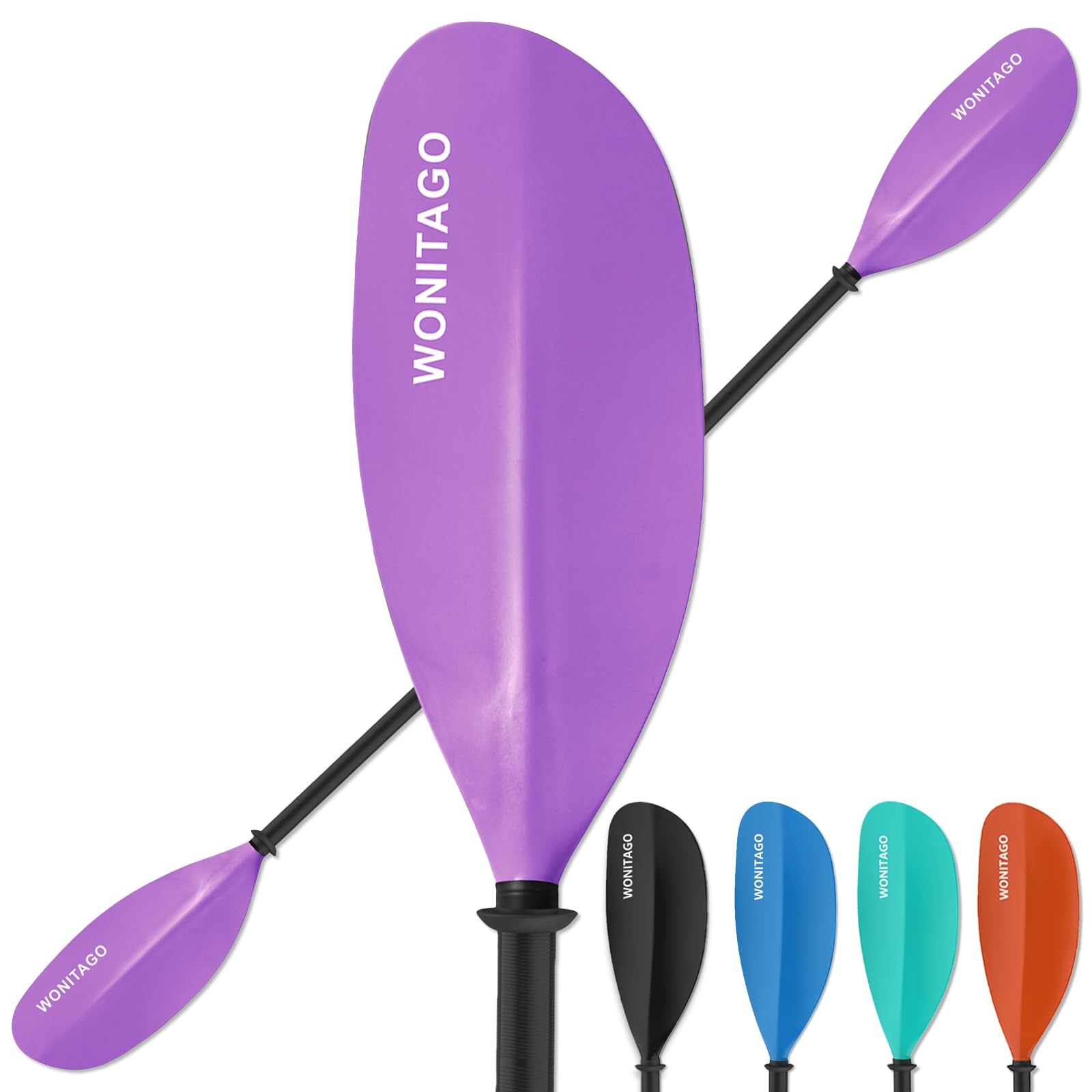 WONITAGO Kayak Paddles Carbon Fiber Shaft Paddle with Nylon Blades, Floating Adjustable Kayaking Oars, 3 Piece, 210-230 cm/82-90 Inches,Purple