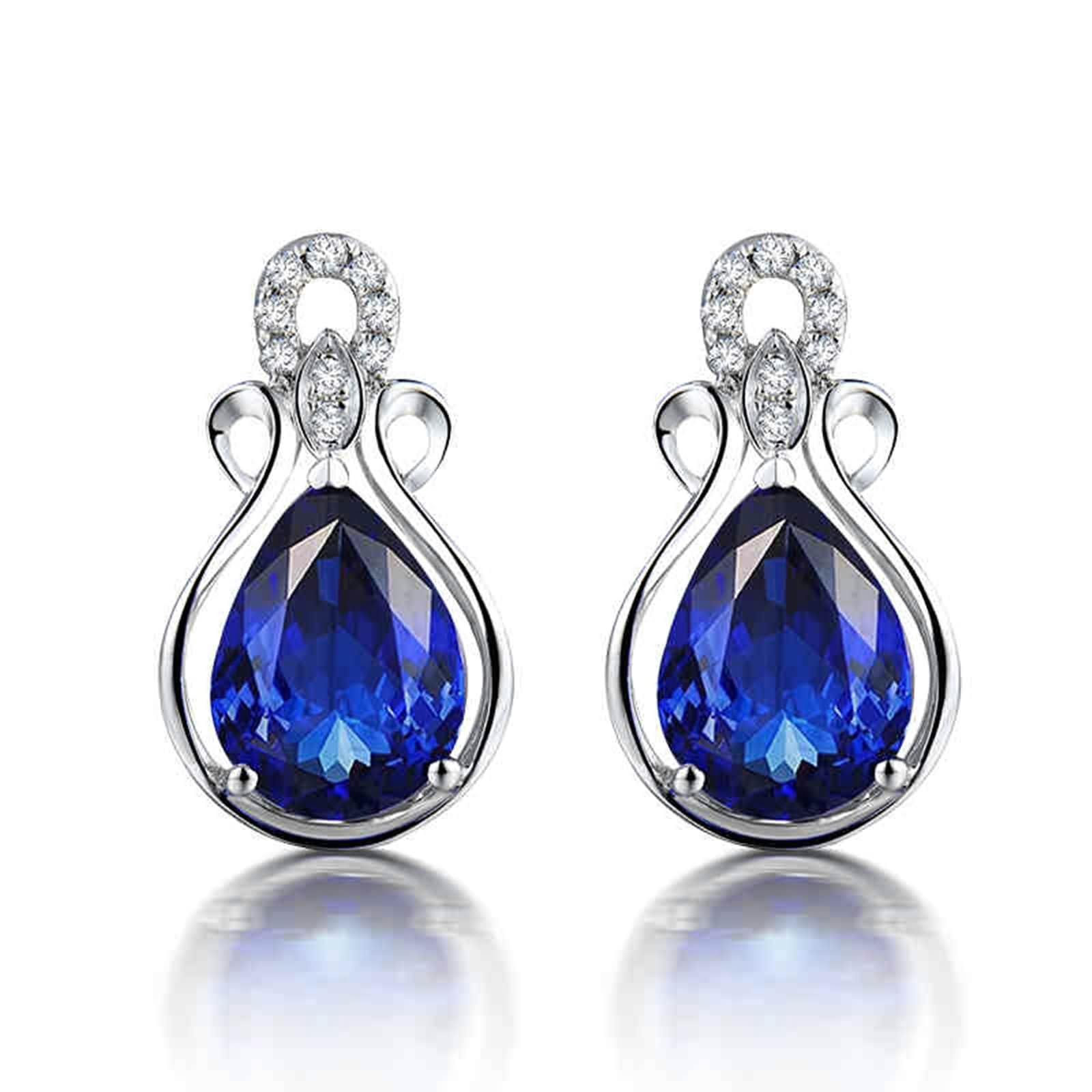 Białe złoto 9K / 14K / 18 K / 18 K Kolczyki damskie, 2,79 ct kropla wody i diament, kolczyki ślubne ślubne kobiety srebrny niebieski pin
