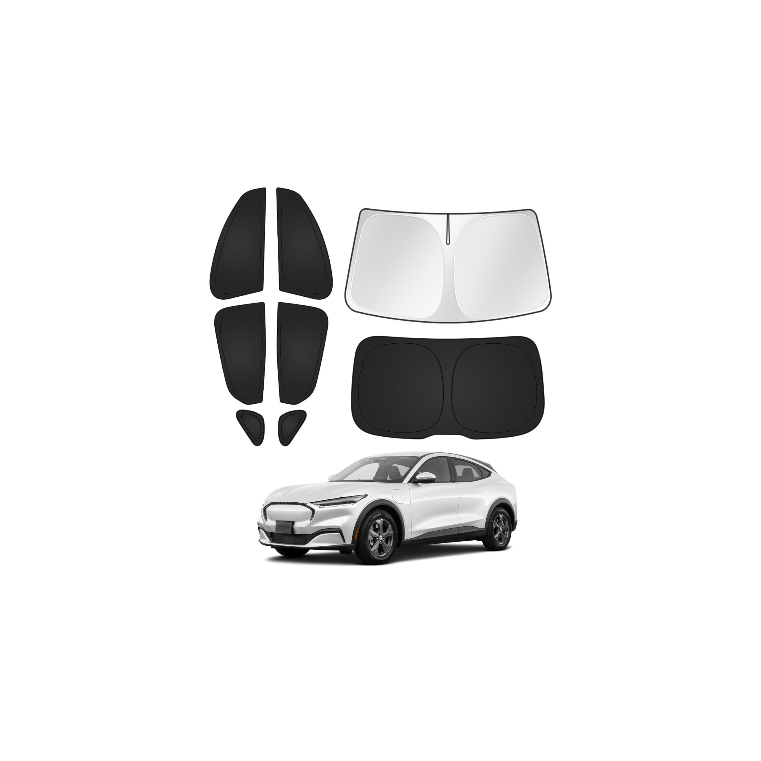 Canvcle Window Shades for 2021-2026 Ford Mustang Mach-E Accessories Windshield Sun Shade Side Rear Window Covers Sunshade Sun Visor Shield Privacy Protection for Camping Keep Vehicle Cool Black 8PCS