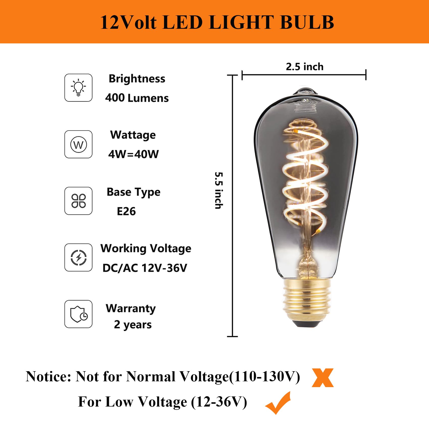 Amazon | SHUWDKAR 12V エジソン電球 E26 4W 12ボルト 電球 12V 24V