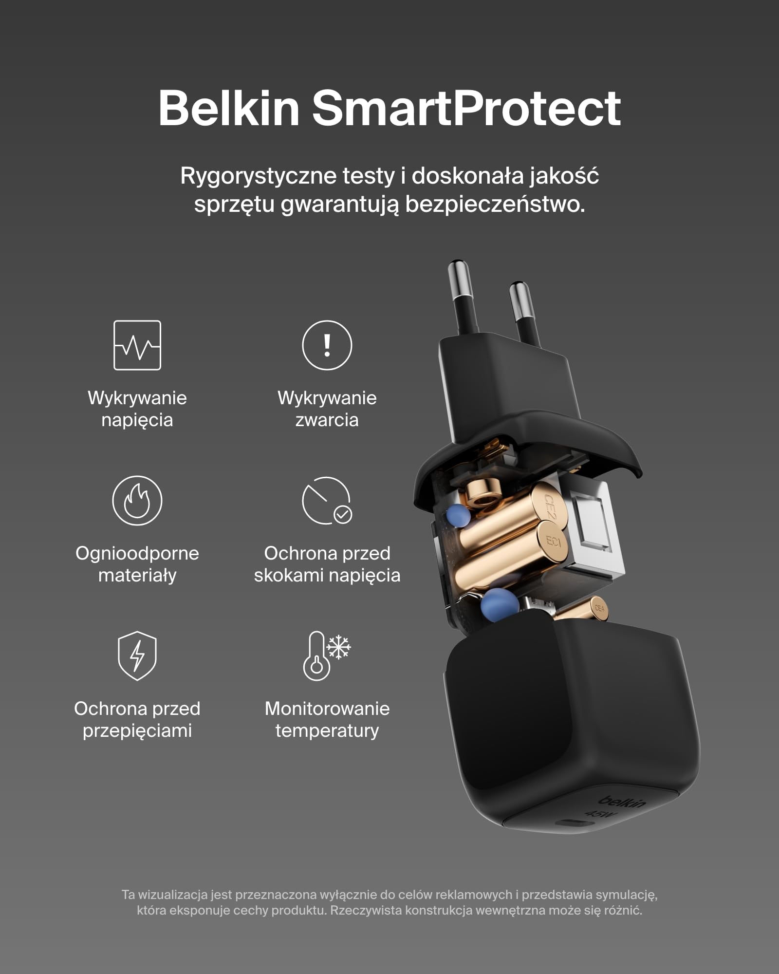 Belkin kompaktowa ładowarka sieciowa 45 W, szybkie ładowanie USB-C Power Delivery dla urządzeń Apple iPhone 16, 16 Plus, 16 Pro, 16 Pro Max, 15, Samsung Galaxy S25, iPad, AirPods i innych – czarna