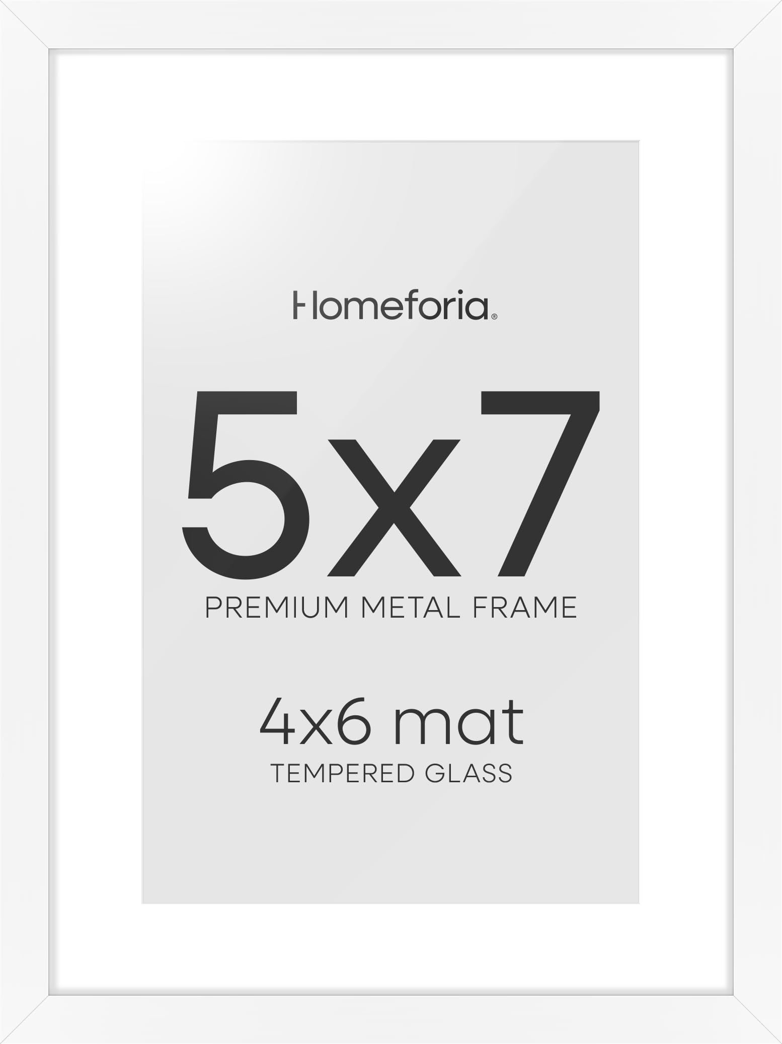 Homeforia 5x7 White Picture Frame, High-End Metal, 4x6 Mat, Glass | High End Aluminum, Tempered Glass, Acid-Free 4x6 Removable Mat, 5x7 in Edge-to-Edge Display 7x5, Wall Kit, Set Of 2