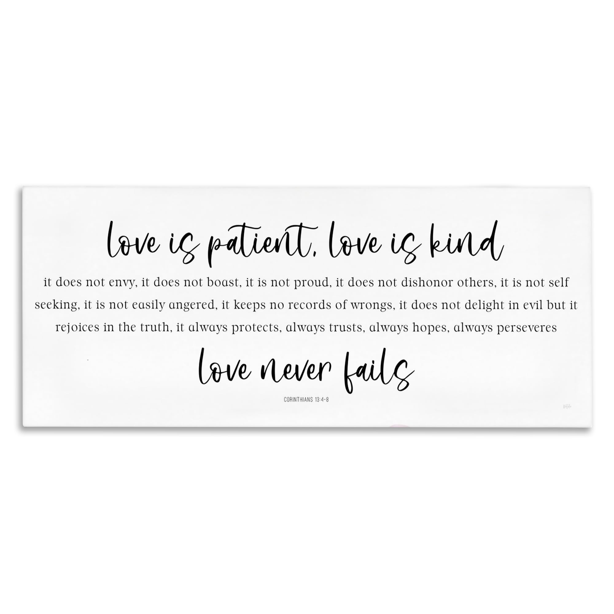 Stupell Industries Love Never Fails Proverb 'Love Never Fails Proverb', Canvas Art, 24 X 10 Inches, Easy To Hang And Sturdy, Made In Usa, By Natalie Carpentieri