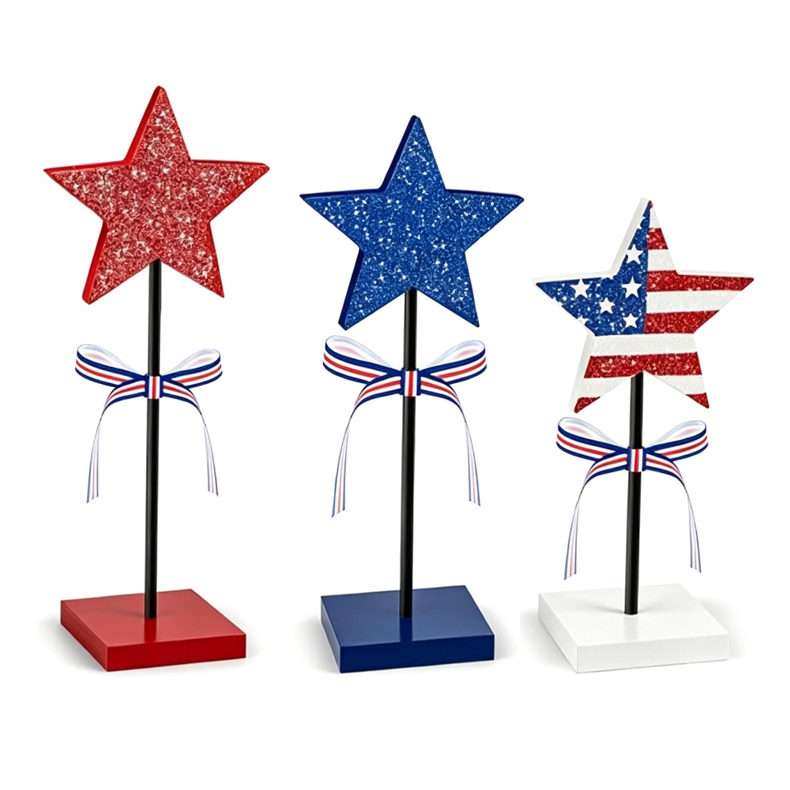 Shntig B Flag Patterned Wooden Layered Tray Decor For Celebration Party Supplies And Festive Home Accent Patriotic Centerpiece Flag Patterned Wooden Layered Tray Decor