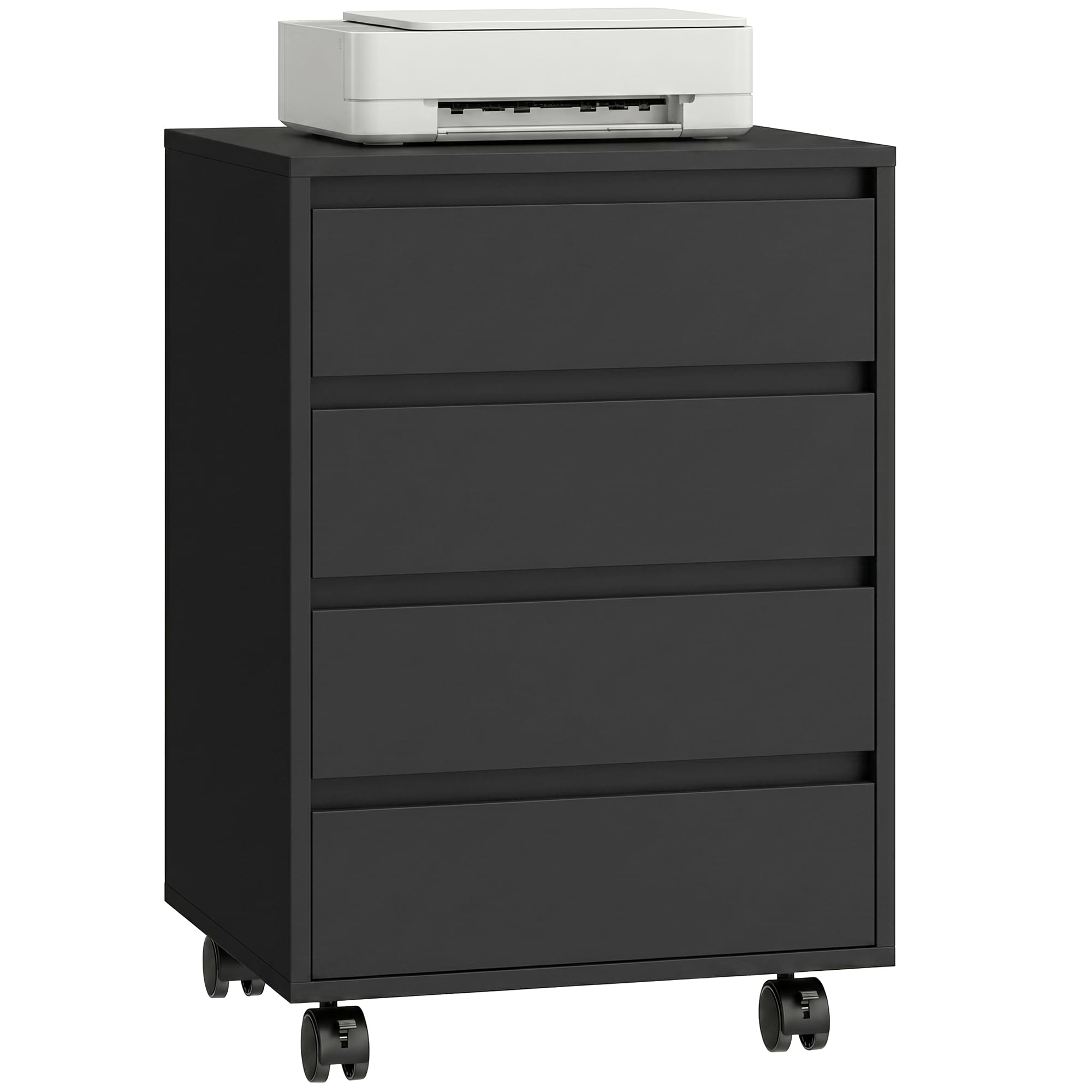 HOMCOM Mobile Filing Cabinet with 4 Drawers, Under Desk Storage Cabinet for Home Office, Black