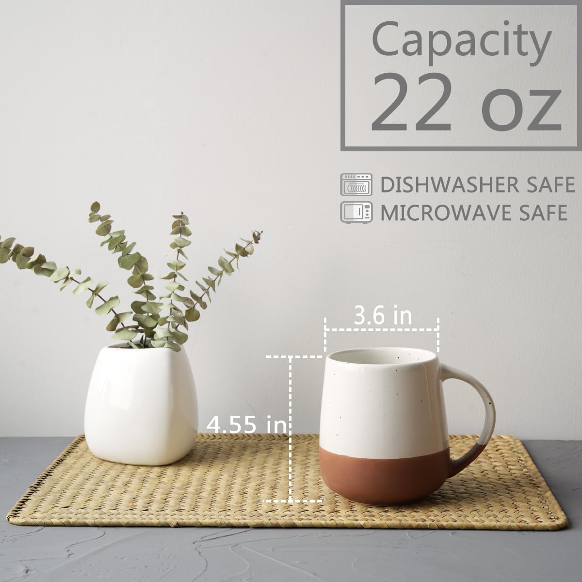 Bosmarlin Extra Large Ceramic Coffee Mug, 22 Oz, Dishwasher and Microwave Safe, Oversized Big Tea Cup (White) - Image 2