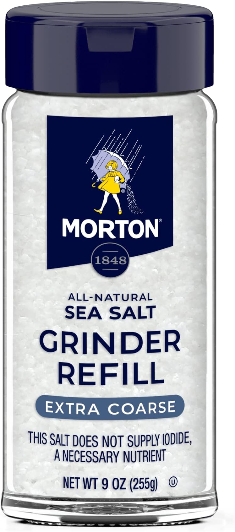 Morton Sea Salt, Extra Coarse, Grinder Refill, All-Natural, Ideal for Cooking & Seasoning, (9 oz) 6-Pack