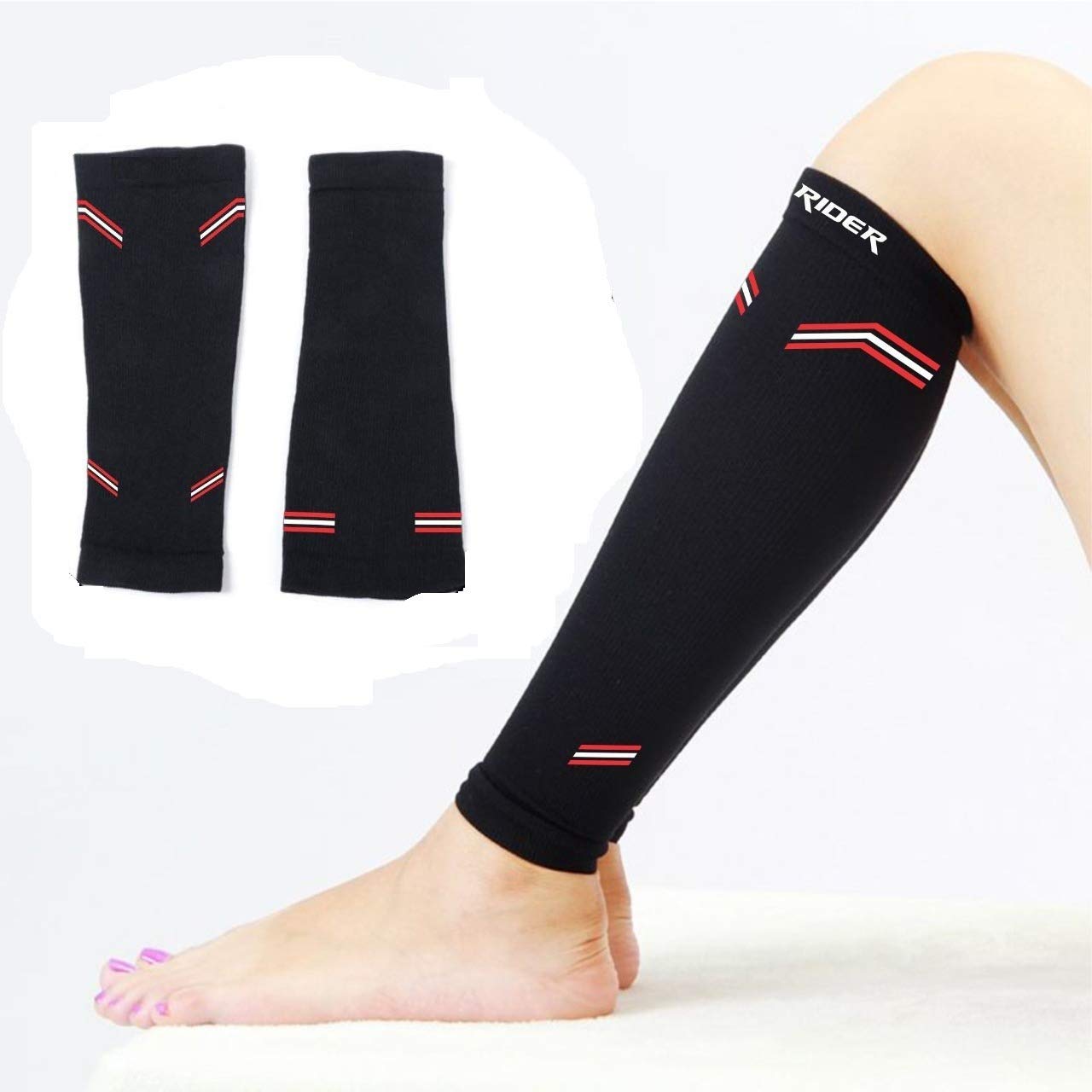 PRO GYM Calf Compression Leg, Runner Compression Socks, Anterior Tibial Stress Syndrome, Varicose Vein and Calf Pain Relief, Ideal Protection for Running, Cycling, Maternity (M, BLACK)-image-18