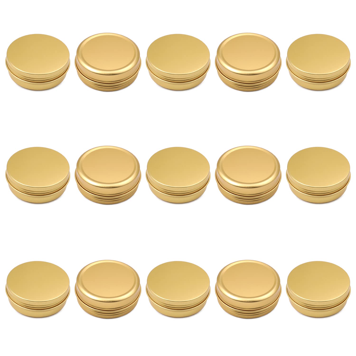 Othmro 15Pcs 2oz Metal Round Tins Aluminum Tin Cans Jar Refillable Containers 60ml Tin Cans Tin Bottles Containers with Screw Lid for Salve Spices Lip Balm Tea Candies Gold 2.67×0.98inch(DxH)