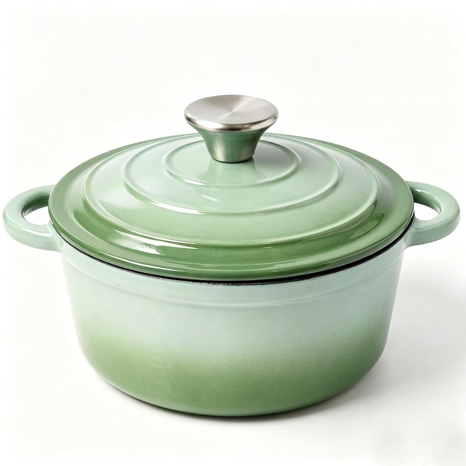 Gusseisen Topf 2L /Ø 20cm Schmortopf mit Deckel Brotbacktopf Kasserolle Dutch Oven, Induktionsgeeignet, Backofenfest bis 260°C, Spülmaschinenfest, Ideal für Eintöpfe/Roaste (Grün)