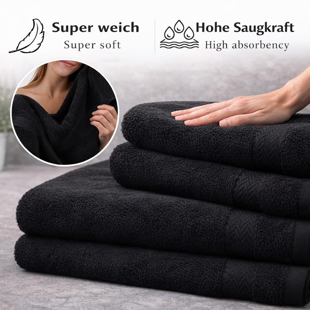 Betz Juego de Toalla de Sauna Premium, de Tres Piezas, Color Negro, Calidad 470g/m², 1 Toalla de Sauna (70x200 cm) y 2 Toallas de Mano (50x100 cm)