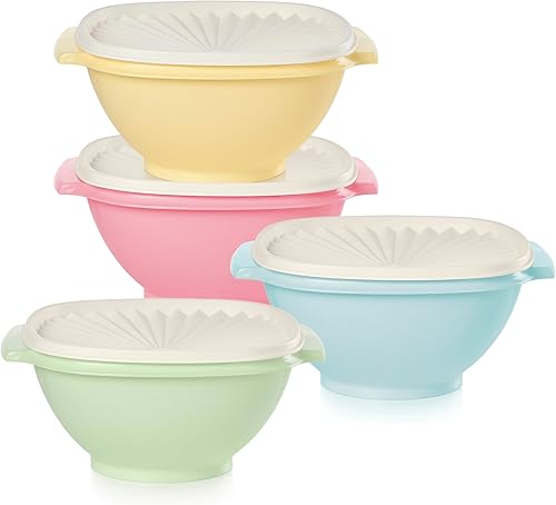Tupperware Heritage Collection - Tazones de 8 tazas con tapa Starburst, paquete de 4 unidades, multicolor vintage, apto para lavavajillas y sin BPA,