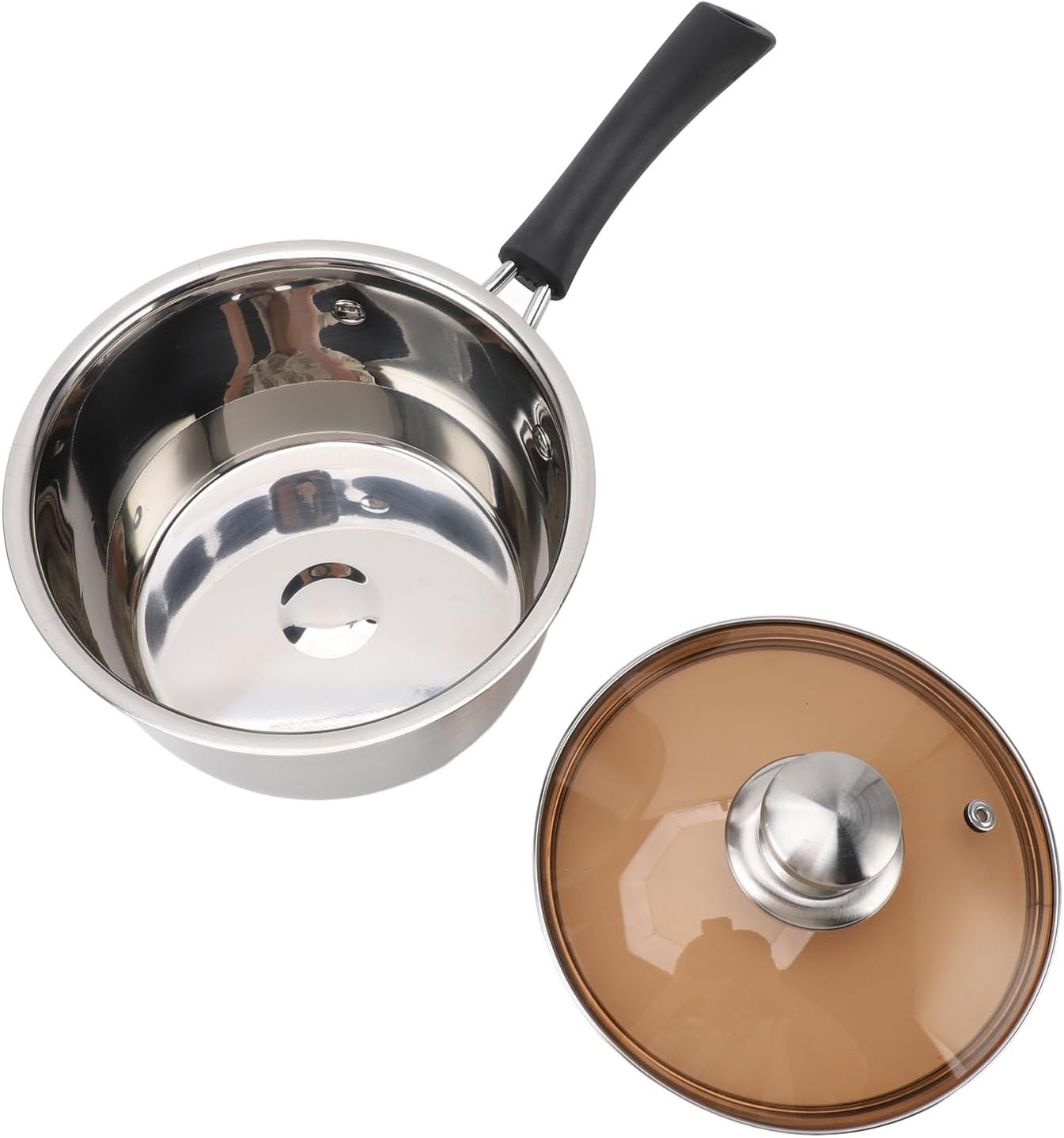 Saucepan, 201 Stainless Steel Thickened Fast Heat Transfer Single Handle Multifunctional Cooking Pot for Breakfast (14cm)