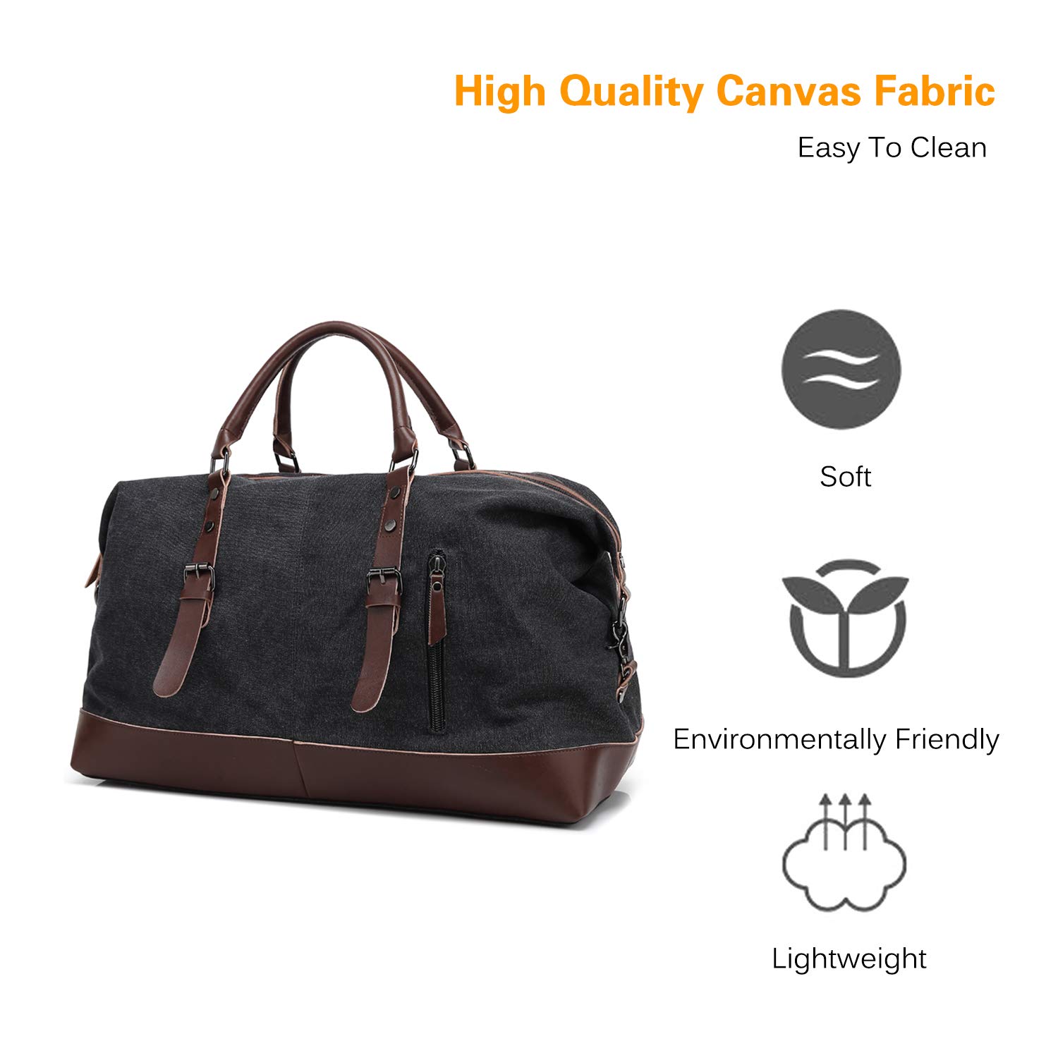 FANDARE Bolsa de Viaje la Lona Bolsa de Deporte Bolsa de Gimnasio Bolso para Playa Bolsa Portátil para Hombres Mujeres Bolsa de Hombro para Actividades al Aire Libre Crossbody Bag Negro