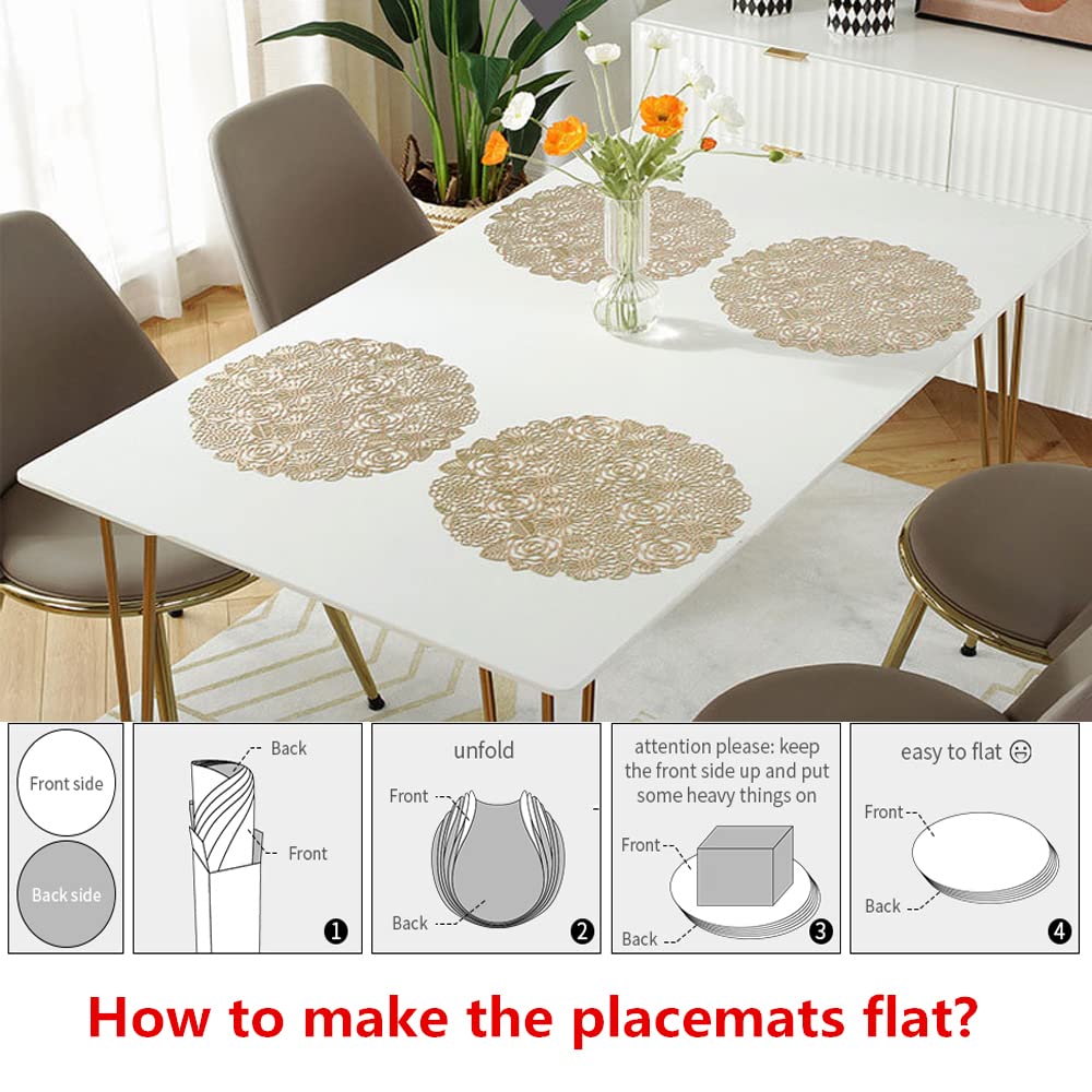 6 Runde Vinyl-Platzsets, 38 Cm, Gold – Waschbar & Elegant Für Festliche Tischdeko