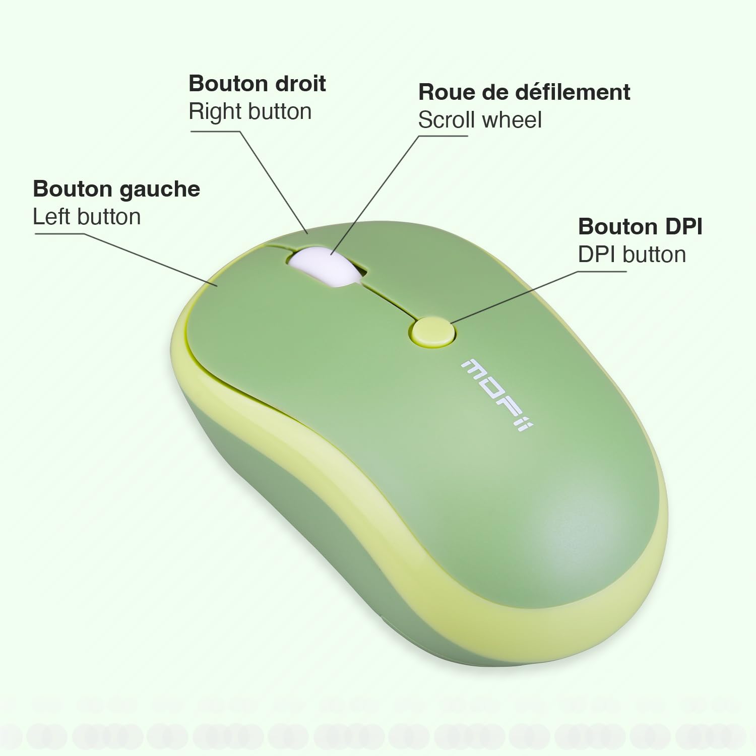 MOFII - Sweet Pack Clavier Souris Gaming sans Fil Layout Français (AZERTY) WiFi 2.4GHz - PC Windows -Vert