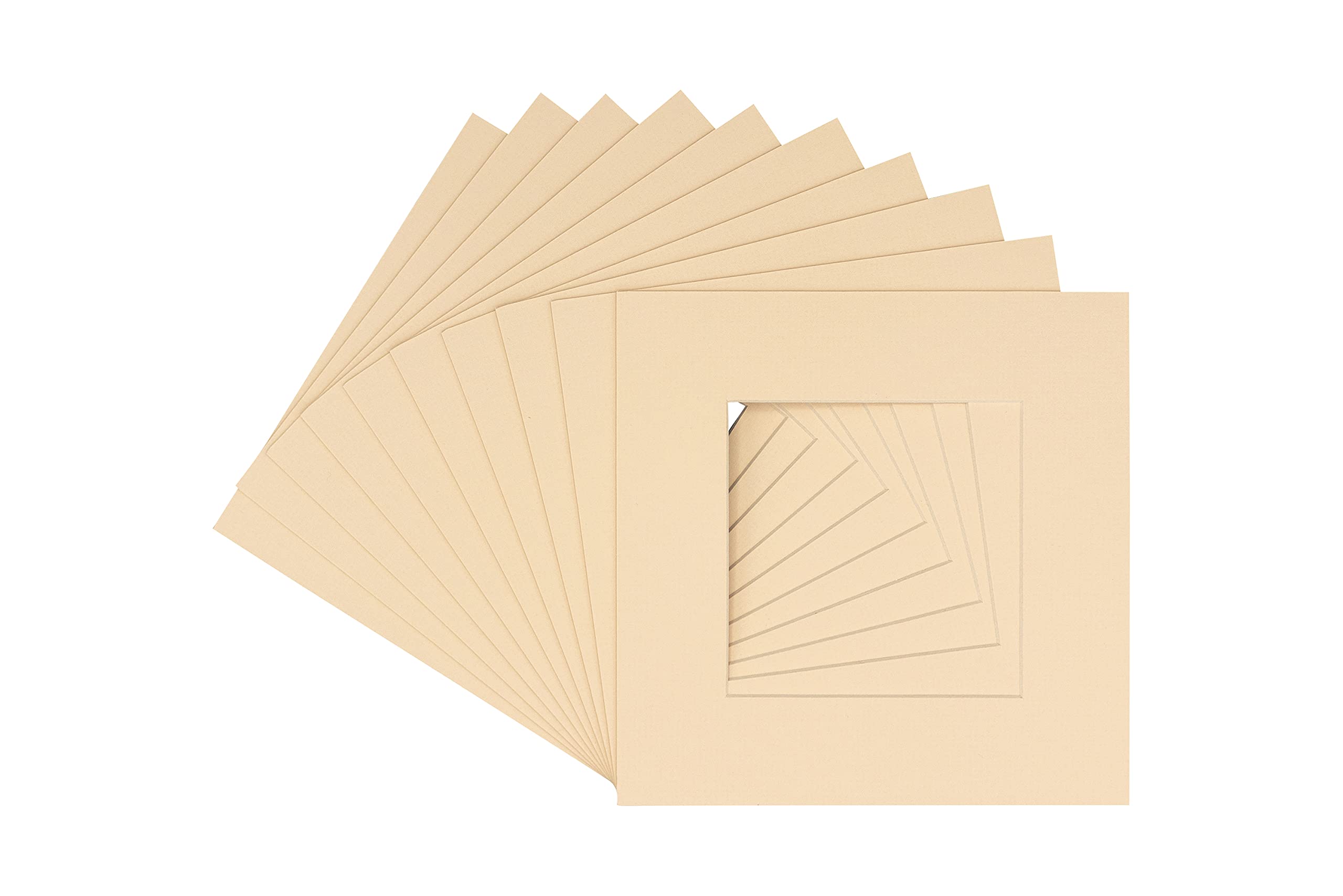 CountryArtHouse Beige Acid Free 12x12 Square Picture Frame Mat with White Core Bevel Cut for 8x8 Pictures - Fits 12x12 Frame - Pack of 25 Matboard Show Kits with Acid Free Backings & Clear Bags