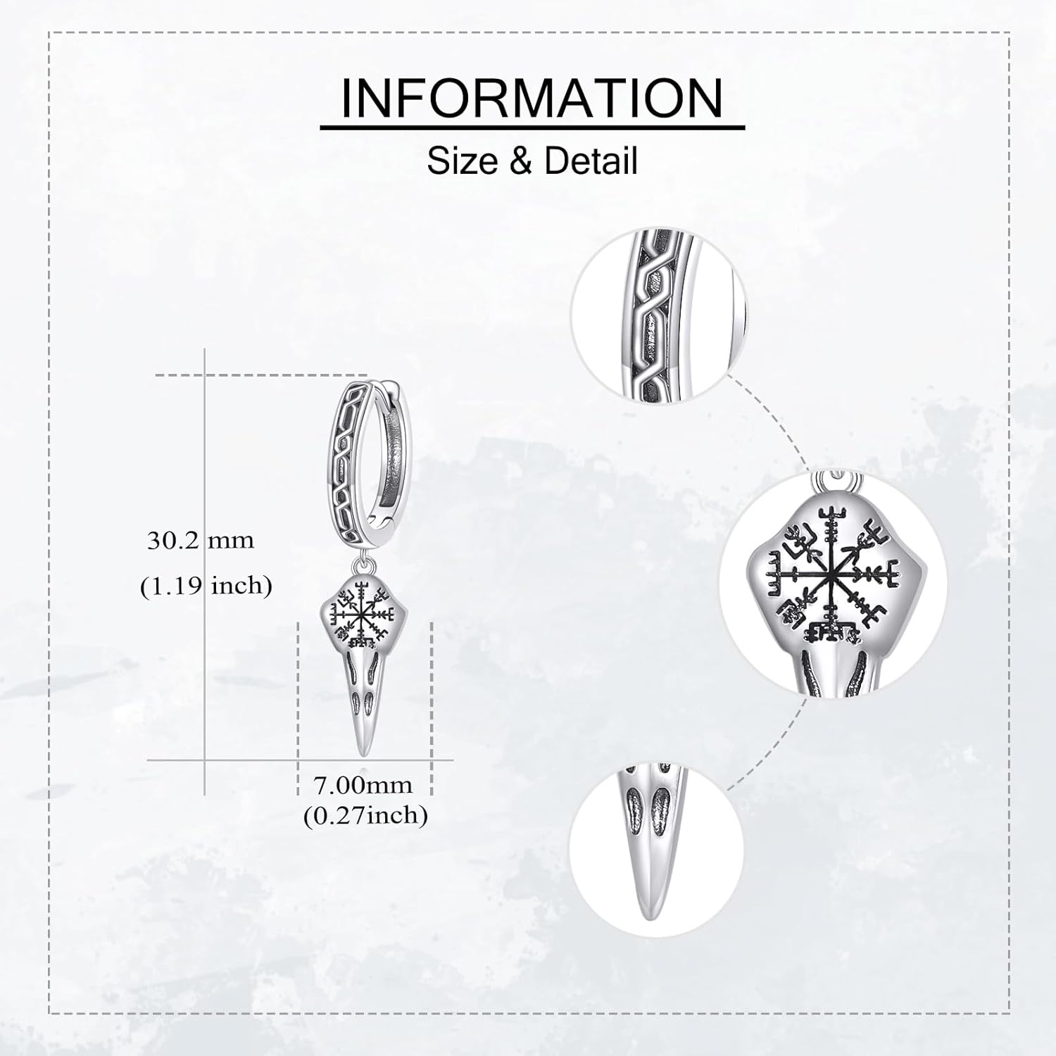 Viking Raven Hoop Earrings for Men Women S925 Sterling Silver Norse Viking Runes Jewelry Gifts - Image 3