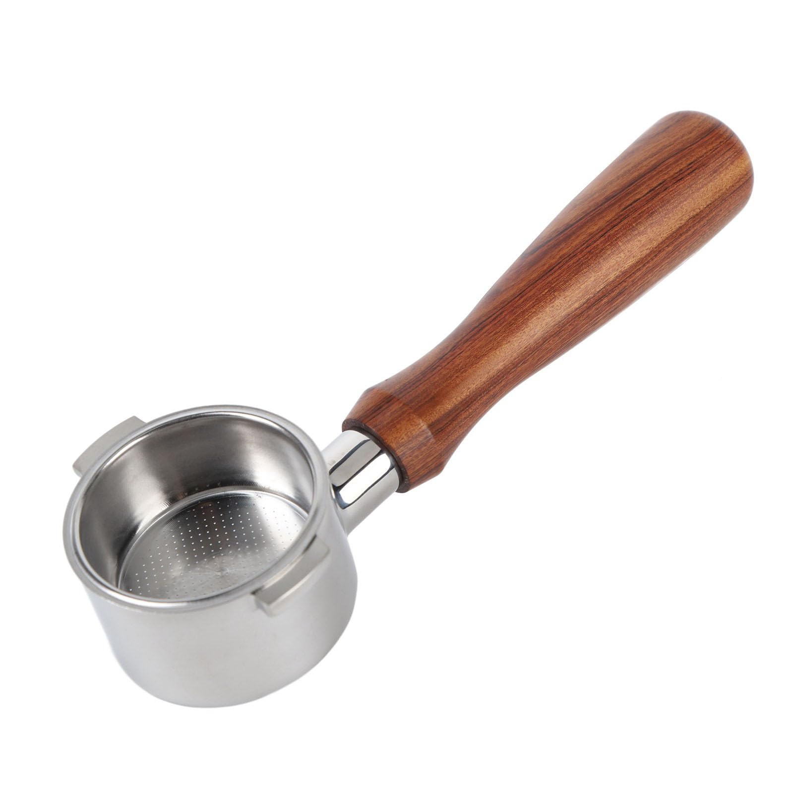 Portafiltro per caffè senza fondo, Portafiltro in acciaio inossidabile con manico ergonomico in legno, design rimovibile e lavabile per macchine da caffè espresso, ampia (UNA)