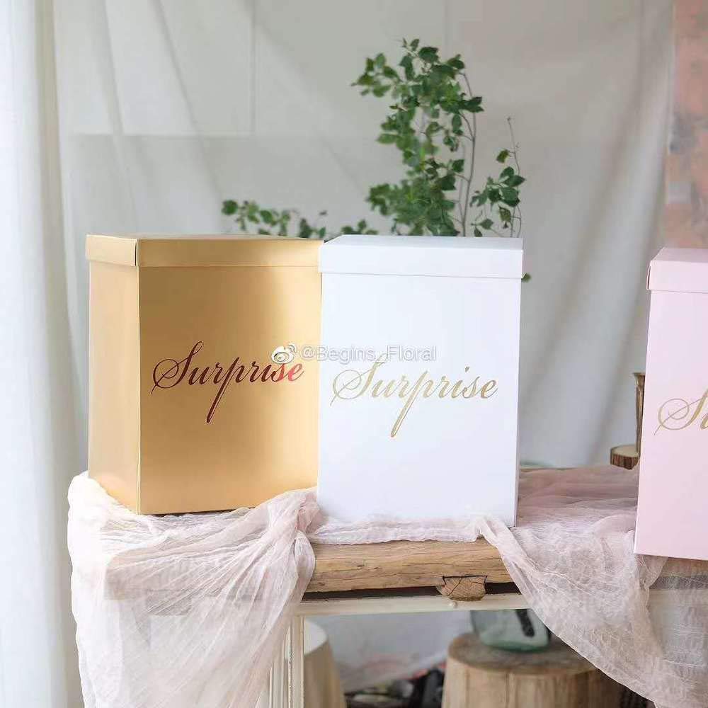 Caja de regalo de flores de explosión sorpresa, 25,4 x 25,4 x 35,5 cm, para fiestas de cumpleaños, Navidad, cualquier evento sorpresa (sin flor) (oro (solo caja).