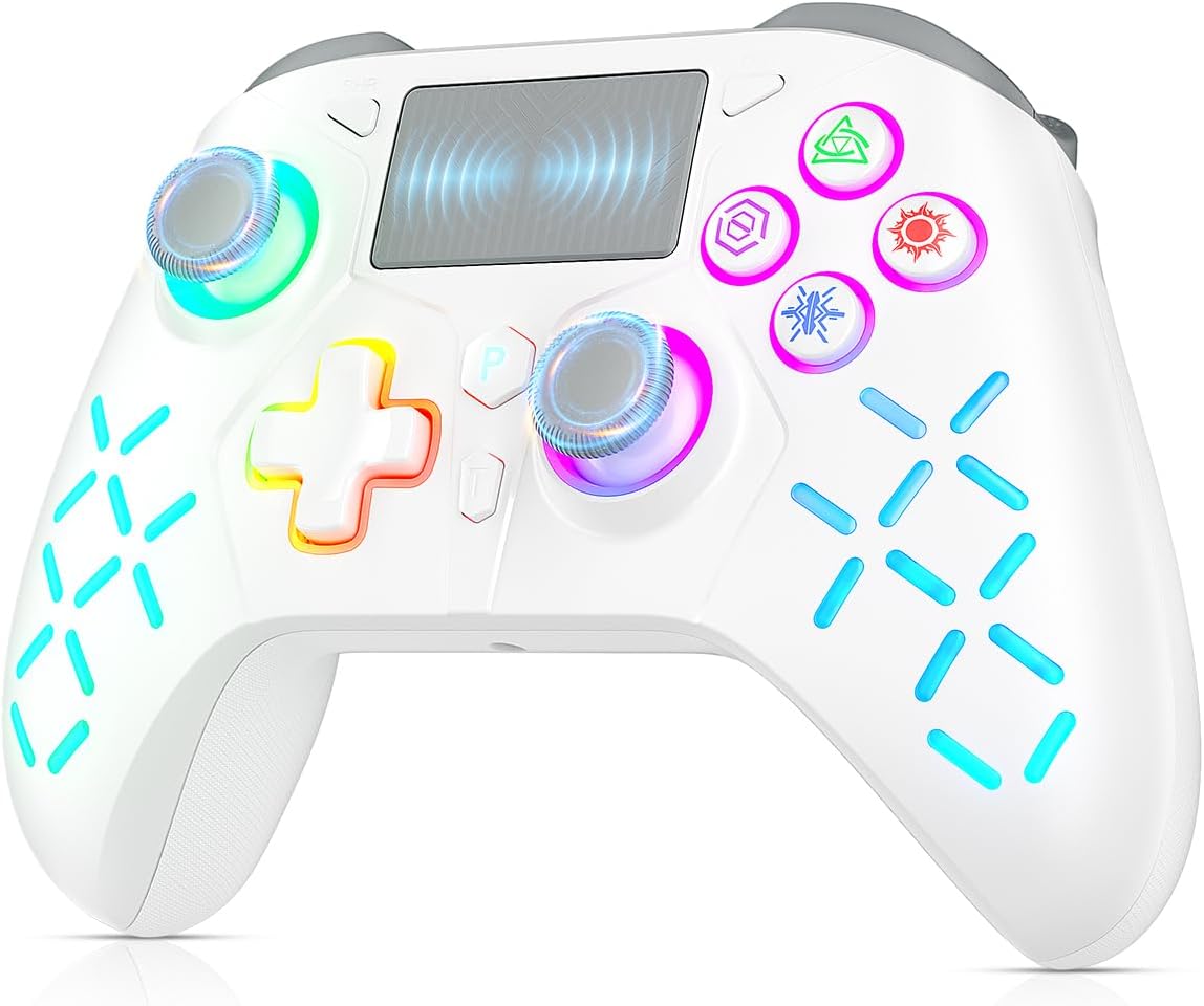 Wireless Gaming Controller for PS4/Pro/Slim/PS3/PC/Switch/Steam Deck/Mac/Android/iOS with RGB LED Lights, Hall Triggers, Hall Joysticks, Marco, Turbo, 1200mAh Battery - Black Myth: Wukong