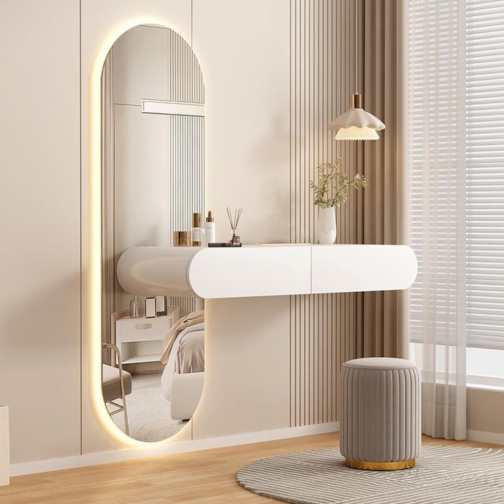 asdchZen Wall Mounted Makeup Vanity With Floating Desk-Space-Saving Corner Dressing Table For Bedroom Stylish Wall-Mounted Vanity For Nized Beauty Routine