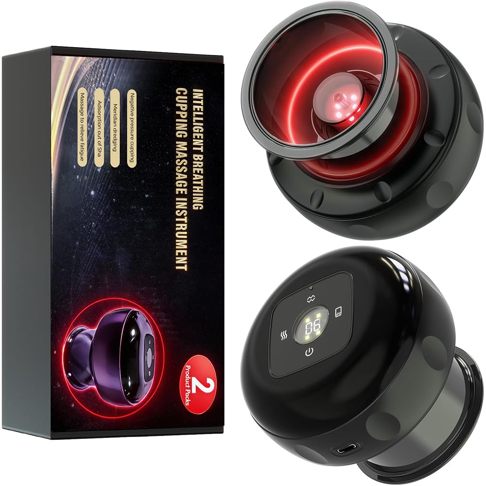 Set di 2 coppettazioni elettriche per massaggi (5 in 1 con terapia a luce rossa), portatile, 24 livelli regolabili di aspirazione e temperatura, ideale per alleviare il disagio alla