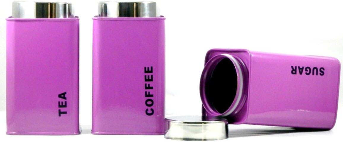 Tea Coffee and Sugar Purple Canister Set of 3 Powder Coated Shiny Finish