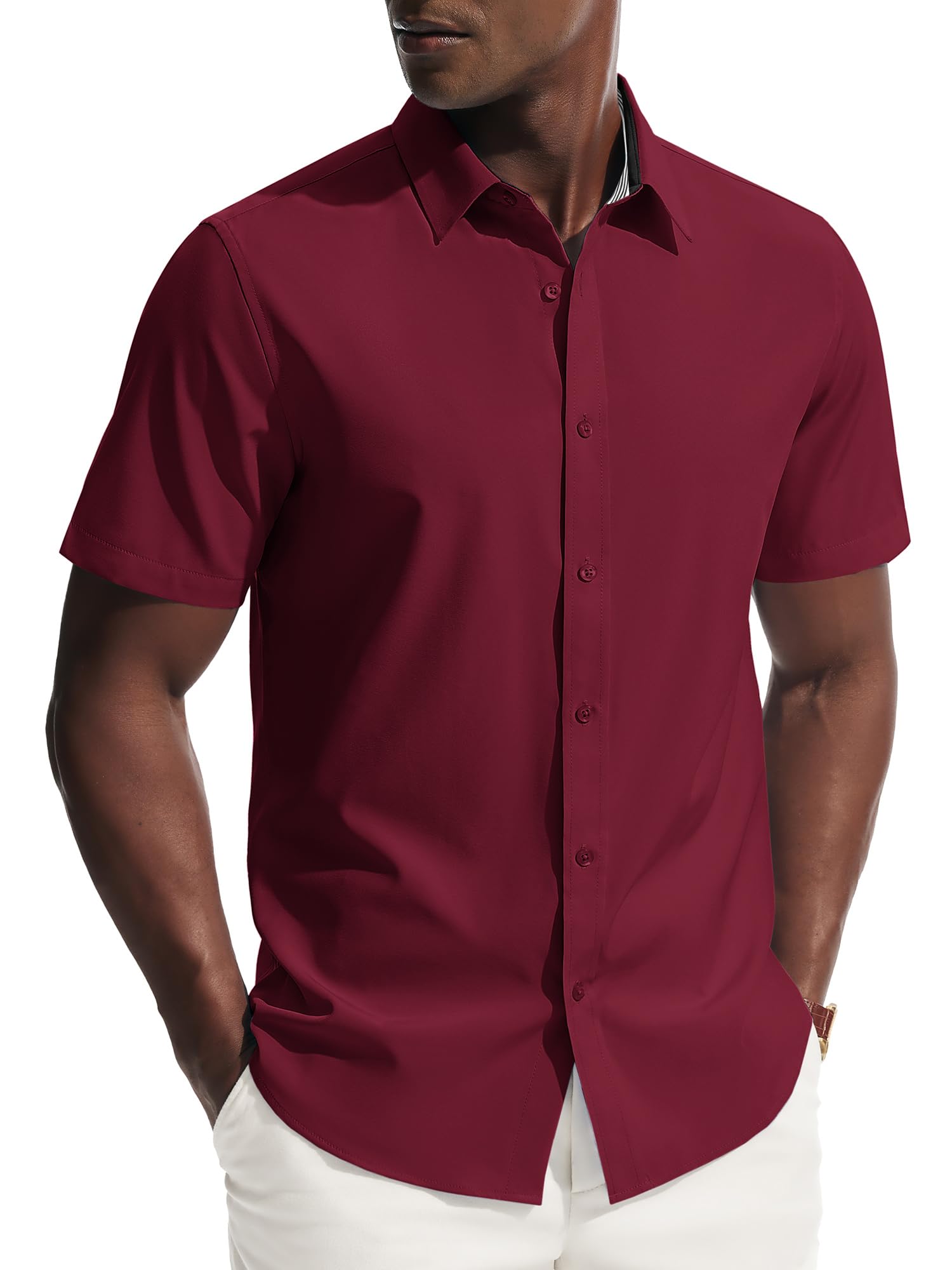 PJ PAUL JONES Mens Short Sleeve Dress Shirts Stretch Wrinke Free Untucked Business Casual Button Down Shirt Regular