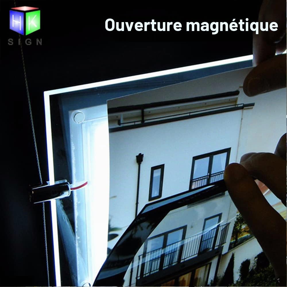 Affiche LED acrylique A4, cadre photo, boîte lumineuse, support de panneau pour vitrine immobilière, écran suspendu (suspendu verticalement, 4 unités A4 par groupe)