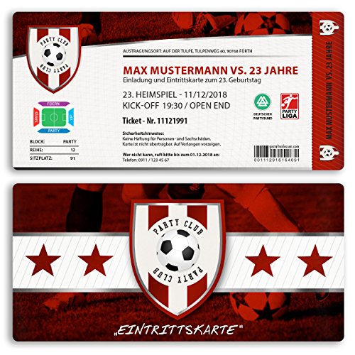 (100 x) Einladungskarten Geburtstag Fussball Kindergeburtstag Ticket Einladungen Rot