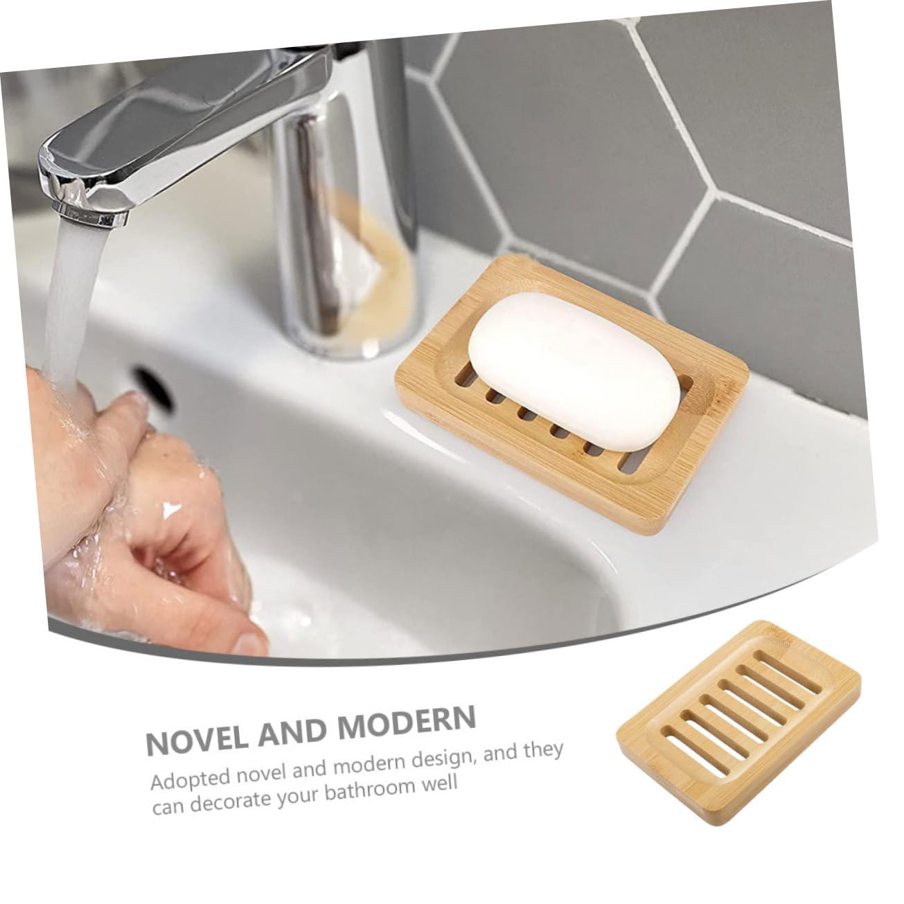 5 Piezas Jabonera de Bambú Natural con Drenaje para Jabón y Esponjas Soporte Organizador para Cocina y Baño Diseño Moderno y de Limpiar