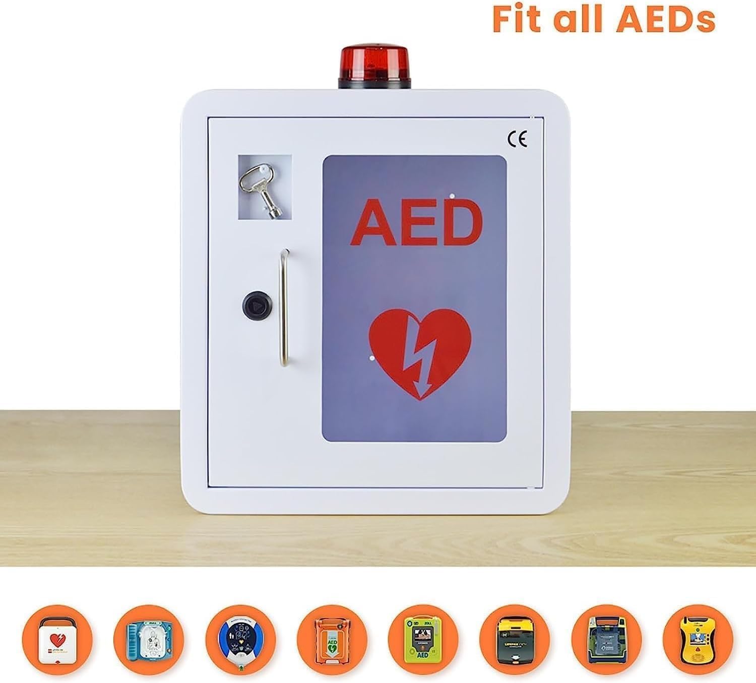 AED-Aufbewahrungsschrank zur Wandmontage, AED-Alarmbox für den Außenbereich mit transparentem Fenster und Schlüssel, Griff aus Edelstahl, für den Notfall zu Hause, im Büro und an öffentlichen Orten