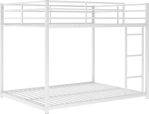 Miniatura 4 de RUNWON Litera baja de metal de tamaño matrimonial para niños, base de cama resistente con escaleras para adolescentes y adultos