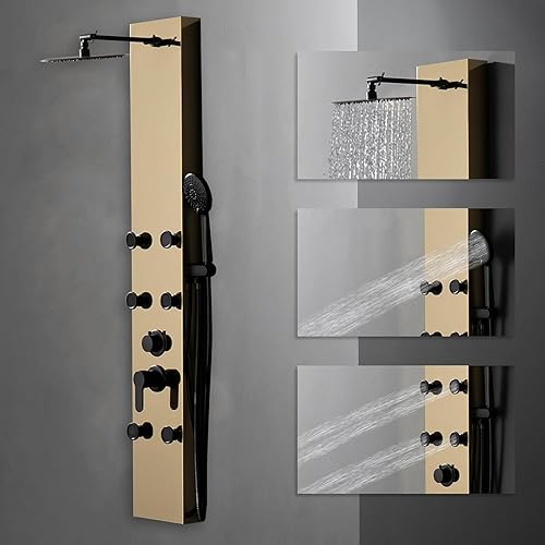 Miniatura 3 de BWE Sistema de torre de panel de ducha moderno de acero inoxidable, grifo de 3 funciones, cabezal de ducha de lluvia, rociador de mano, chorros