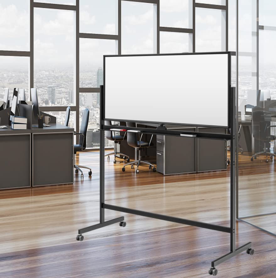 Tableau Blanc Mobile Réglable En Hauteur - 100x65 Cm, Magnétique, Avec Roulettes, Inclinaison 0-16°