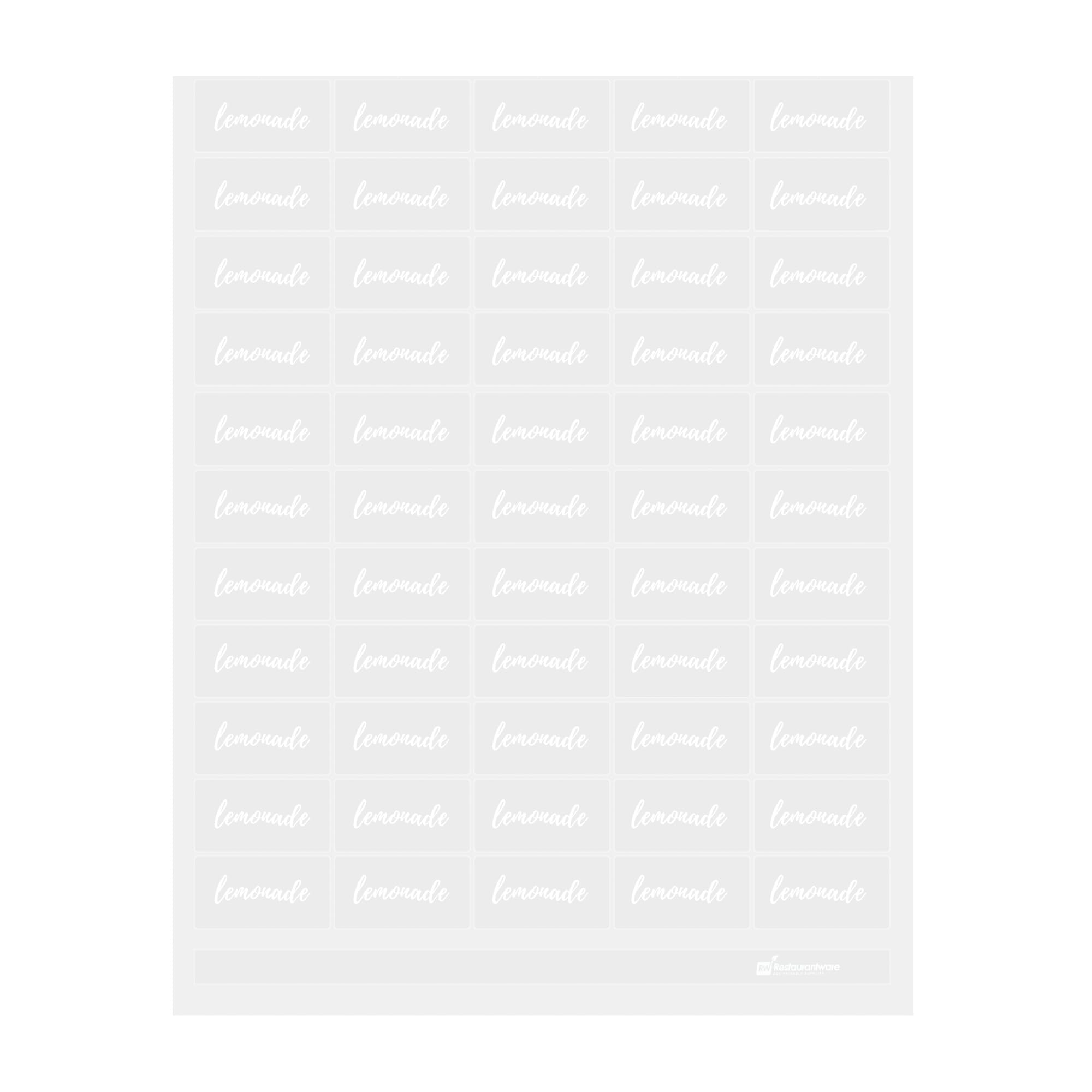 Restaurantware Label Tek 1.9 x 1 Inch Lemonade Juice Bottle Labels 100 Water-Resistant Labels For Bottles - Self-Adhesive Clear With White Font