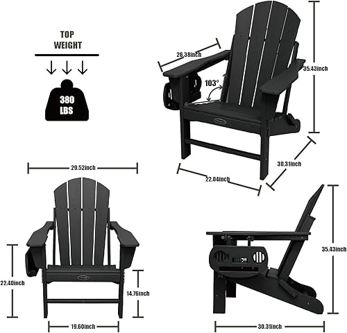 Miniatura 3 de FOOWIN Silla Adirondack de plástico, silla de exterior con bandeja portavasos, silla plegable Adirondack resistente a la intemperie, se ve