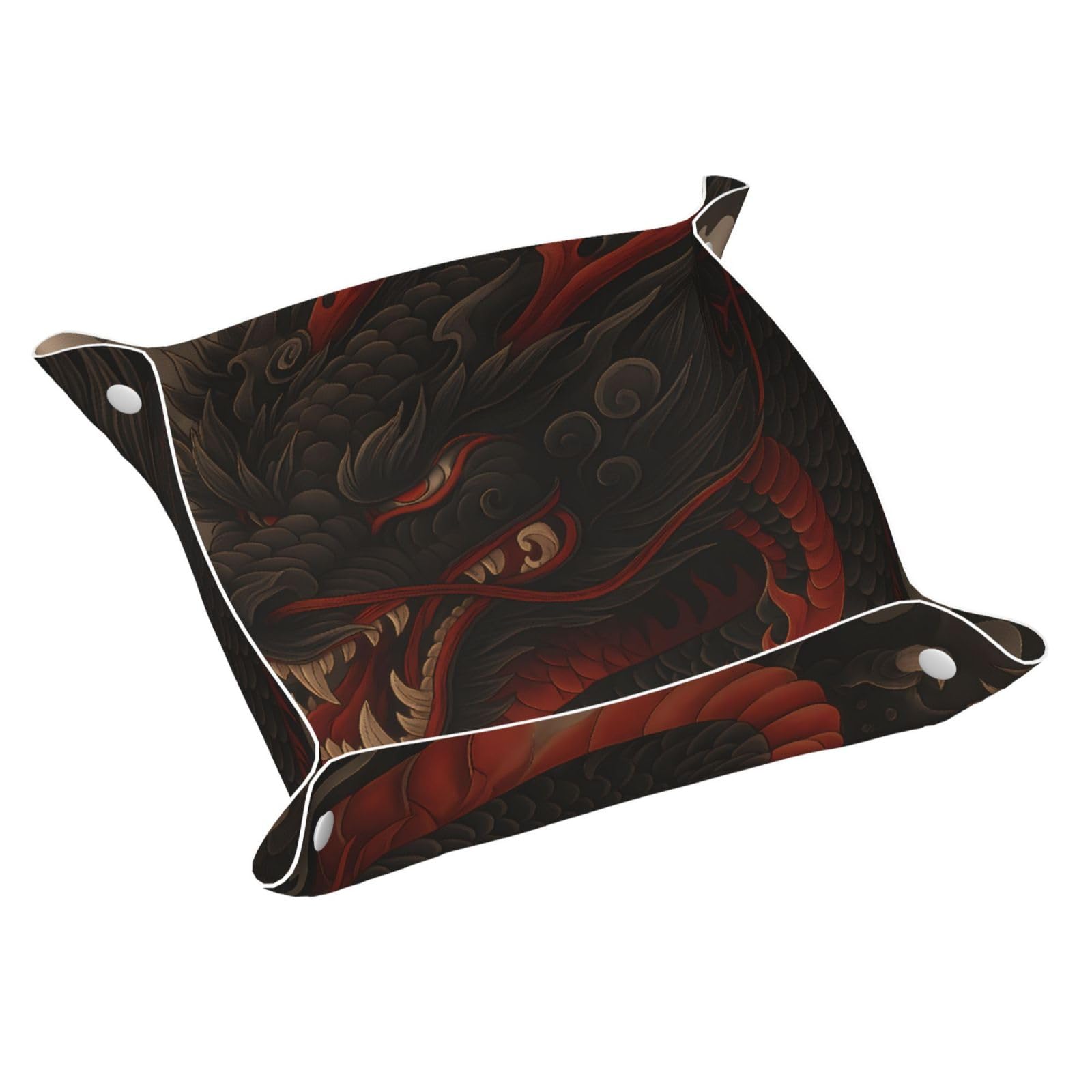 HLBSDM Majestic Black Red Dragon Tray Men's Leather Valet Parking Portable Entrance Trays Bedside Storage Box