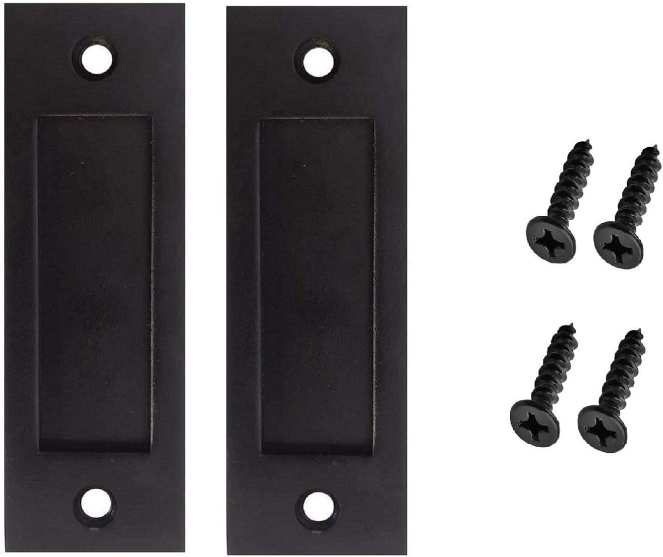 4pcs Running Black 6 inch Sliding Barn Door Finger Pull Set | Heavy Duty Modern Simple Invisible Handle| with Flat Bottom Easy to Install