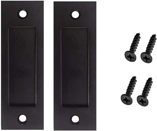 Juego de 2 tiradores de dedo para puerta corrediza de granero de 6 pulgadas, color negro, resistente, moderno, simple, mango invisible, con parte